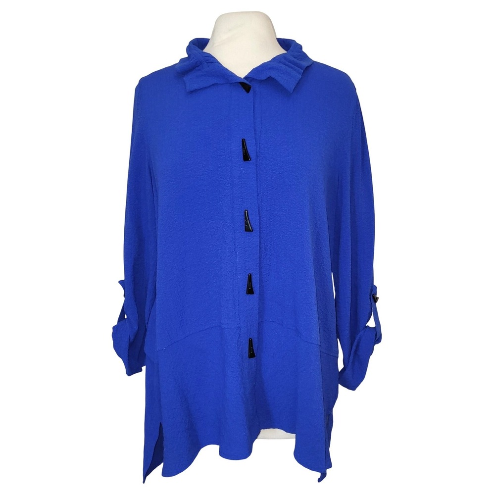 Ali Miles Royal Blue Textured Contemporary Career Oversize Wearable Art Blouse M